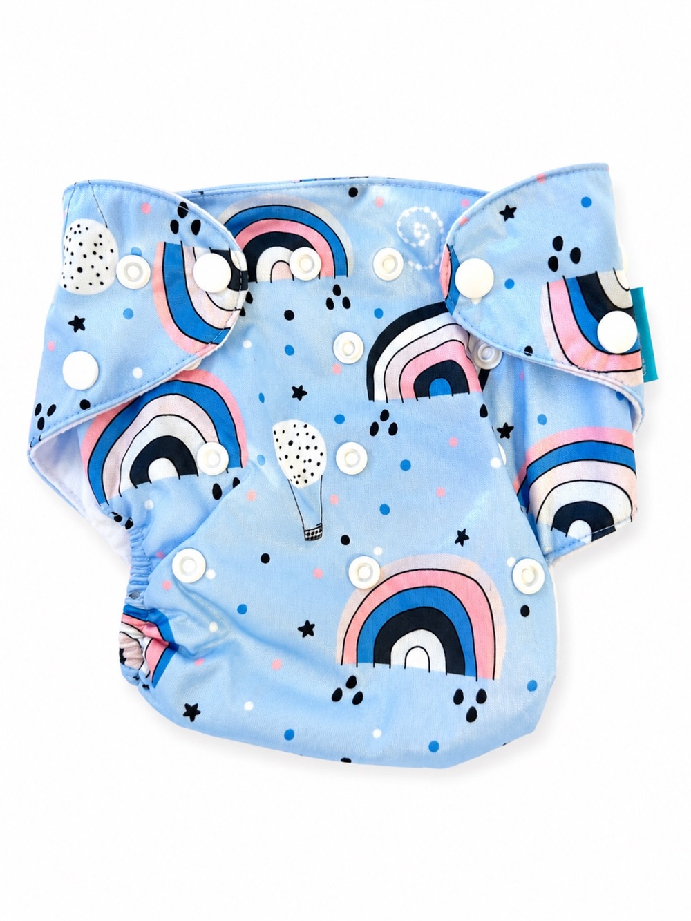 Adjustable Light Blue Rainbow Print Diaper Cover with Snaps